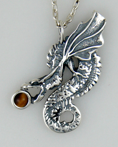 Sterling Silver Wyvern Dragon Pendant With Tiger Eye